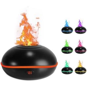 Colorful Fire Flame Diffuser: 200ml Ultrasonic Aroma Essential Oils Humidifier Super Quiet Volcano Humidifier Waterless Auto Off 7 Colors Changing Spray Diffusers for Home,Office (Black)