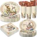 Pajean 350 Pcs Easter Bunny Oval Paper Plates Set with 12 Inch Disposable Vintage Easter Oval Plates and Napkins Bunny Flower Eggs Heavy Duty Dinnerware for 50 Guests Picnic Spring Party Supplies