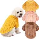 Dog Sweater, 3 Pack Dog Sweaters for Small Dogs or Cats, Girl or Boy, Warm Dog Clothes Shirt Coat for Winter Christmas (Coffee, Peach, Yellow, X-Small)