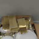 bUCLA 300PCS Gold Disposable Dinnerware Set - White and Gold Plastic Plates - Include 50 Each (Dinner&Dessert) Plates,50 Knives,50 Forks,50 Spoons,50 Cups for Party