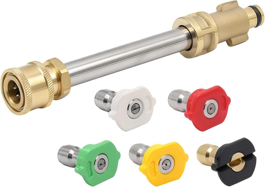 Pressure Washer Adapter with 1/4" Quick Connect and 5 Nozzles, 6" Metal Adapter Replacement Compatible with Ryobi, Dewalt, Husky, Portland, Harbor Freight, Up to 3000 PSI