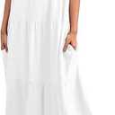 Febriajuce Women’s Summer Maxi Dress Casaul Spaghetti Straps Solid V-Neck Backless Cami Dresses with Two Pockets, Medium