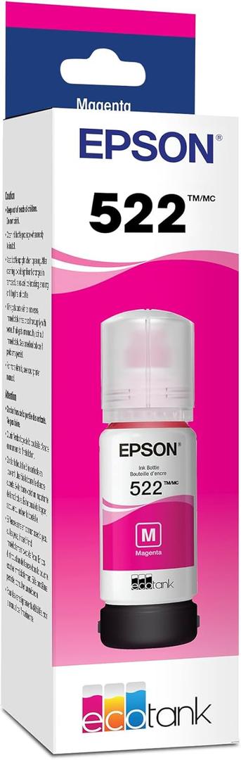 Epson 522 EcoTank Ink Ultra-high Capacity Bottle Magenta (T522320-S) Works with ET-2400, 2720, 2800, 2803, 2840, 4700, 4800, 4810