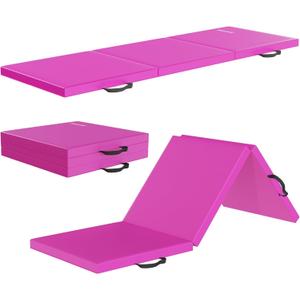 Fitvids Folding Exercise Gymnastics Mat for Tumbling, 2'x6'x2" Gym Workout Mat with Carrying Handles High-Density Anti-Tear Portable Fitness Aerobics Mats for Home Gym Yoga Pilates MMA Core Training