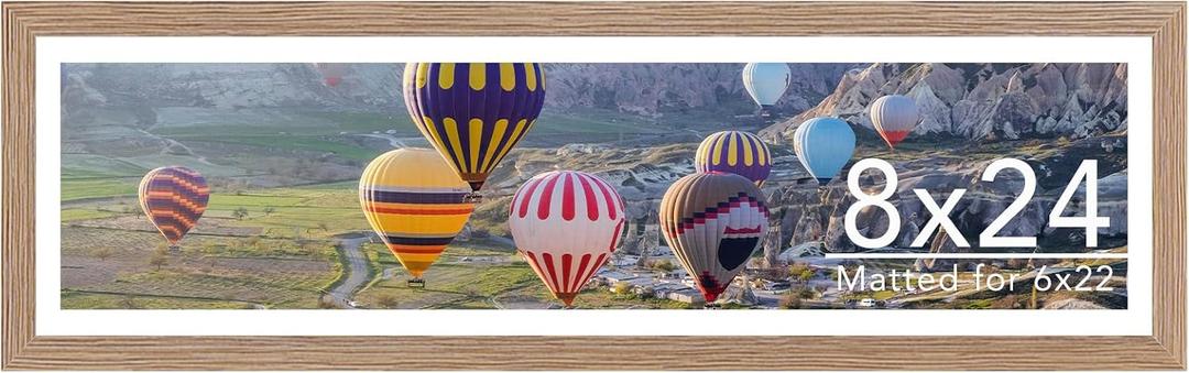 JCJMY 8x24 Picture Frame with 6x22 Mat, Panoramic Picture Frame Display Photo 6x22 with Mat or 8 x 24 Without Mat, Wall Hanging Large 8 by 24 Poster Frame with Plexiglass, Rustic Brown