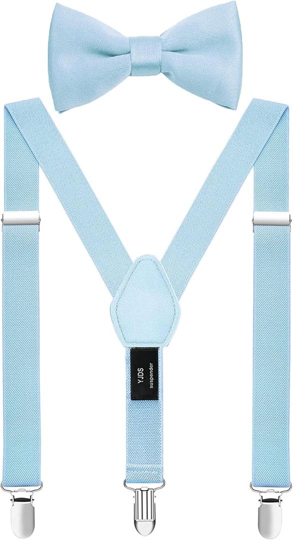 Mens' Boys' Suspenders and Bow Tie Set Adjustable Elastic (Adult size (47 inches), Light Blue)
