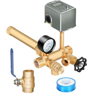 Miumoon 1"x 11"Well Pressure Tank Tee Kit with Union, 40-60Psi Pressure Switch, Ball Valve, 100 Psi Pressure Gauge, Relief Valve, Drain Valve, Well Tank Tee Kit for Tank with Diameters Up to 16"