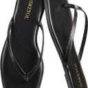 Flip Flops for Women Square Toe Flat Sandals for Women Comfortable Thong Sandals Vegan Leather Flip Flops Lightweight Summer Beach Sandals Dressy Vacation Essentials Slides (9.5, Black)