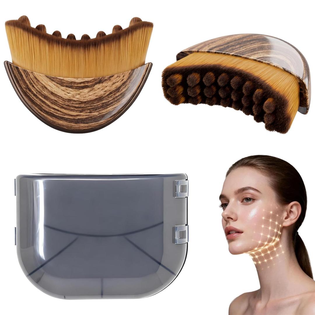 2Pcs Lymphatic Contour Face Brush,Lymphatic Drainage Massager with Super Soft Bristles,Face Sculpting Brush to Reduce Puffiness & Define Jawline,Dry Brush with Hypoallergenic Ergonomic