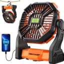 Battery Powered Fan Portable Fan Rechargeable,270Pivot Battery Operated Fans Camping Fan with LED Light & Hook,USB Personal Rechargeable Outdoor Camping for Tent, Travel (Orange)