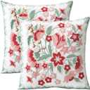 Set of 2 Embroidered Decorative Throw Pillow Covers Couch Square Pillowcases Cushion for Bedroom Sofa Farmhouse Decor 18x18 Inch (Angel Flower)