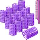 Syhood 12 Pcs Plastic Hair Rollers for Women Large Size Curlers Set Snap Roller Clips with Rat Tail Comb for Long Medium Short Hair Bangs, Salon Hairdressing Styling Tool(2.6 x 1.4 Inch,Purple)