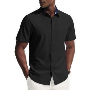 PJ PAUL JONES Mens Short Sleeve Dress Shirts Stretch Wrinke Free Untucked Business Casual Button Down Shirt Regular Fit, XXL
