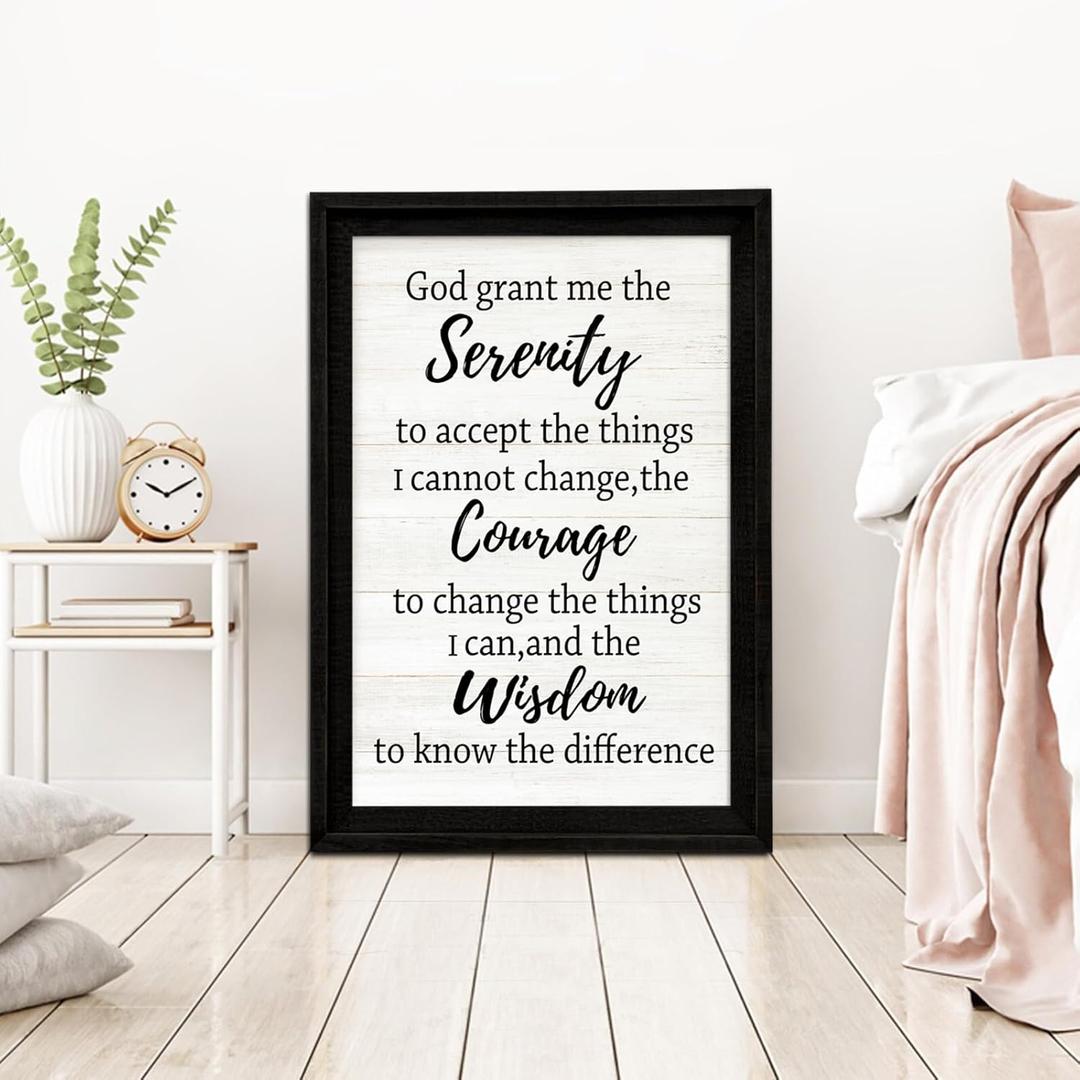 Serenity Prayer Rustic Bible Verse Framed Wall Art, 16''11'' Religious Christian Saying Sign for God Jesus Christ Prayer, Vintage Positive Horizontal Holy Inspirational Catholic Scripture Gift Decor
