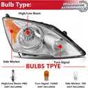 Headlights for 2007 2008 2009 2010 2011 Honda CR-V EX EX-L LX SE | Chrome Housing Amber Reflector Halogen Headlamps, Replaces 33151SWAA01 and 33101SWAA01