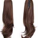Ponytail Extension, 20" Long Wavy Synthetic Fiber Hairpiece, Clip-in Ponytail Wig for Women (Light Brown)