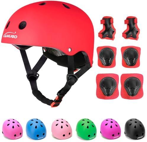KAMUGO Kids Adjustable Helmet, with Sports Protective Gear Set Knee Elbow Wrist Pads for Toddler Age 2-8 Boys Girls, Bike Skateboard Hoverboard Scooter Rollerblading Helmet Set, Size S