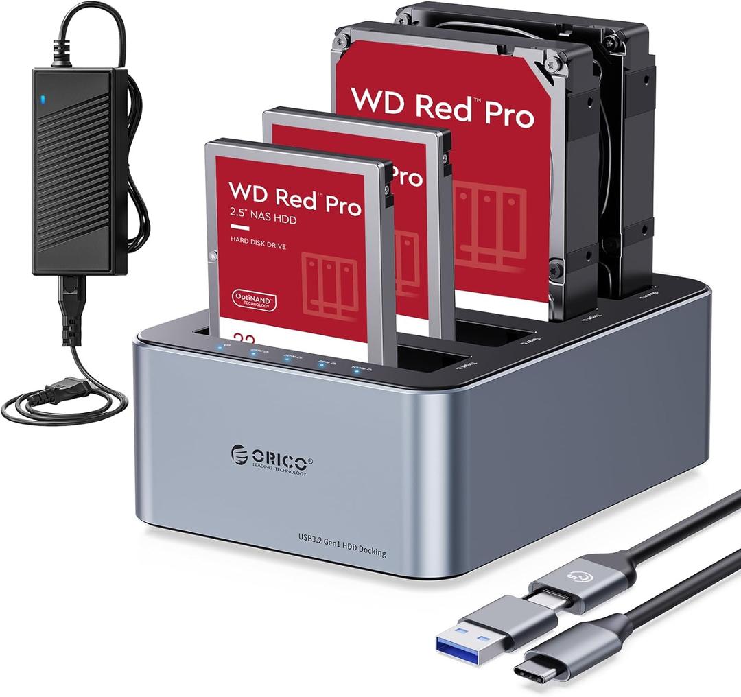 ORICO USBC Hard Drive Docking Station with Offline Clone 4 Bay Aluminum USB 3.2 Gen 1 for 2.5''/3.5'' SSD HDD Up to 20TB(4*20) 6646C3
