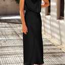 PRETTYGARDEN Women's 2025 Summer Satin Dress Elegant Sleeveless Mock Neck Cocktail Party Maxi Dresses (Black)