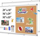 WALGLASS Combination Magnetic Whiteboard & Corkboard, 36"x24" Combo for School, Office & Home, Dry Erase Board with Removable Tray, Pins, Eraser, Markers & Magnets