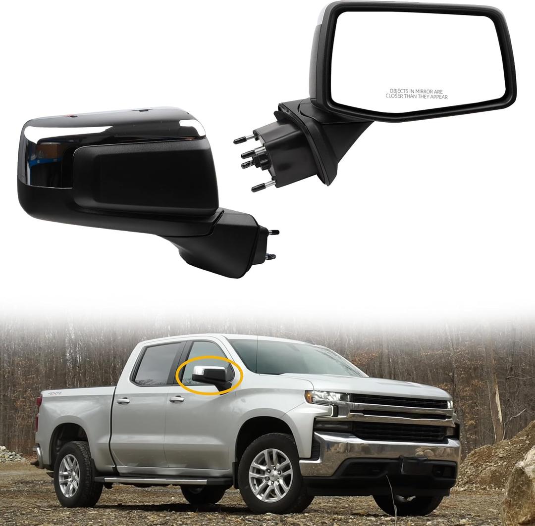 Dasbecan Passenger Side Mirror Compatible with 19-24 Chevy Silverado 1500, 19-24 GMC Sierra Right Mirror with Power Heated/Temp Sensor/Manual Folding Chrome Replace#GM1321583 84823219 (7 Pins)