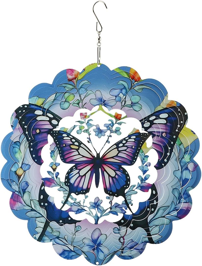 12" 3D Butterfly Wind Spinner, Spins Beautifully in The Wind | Stainless Steel Hanging Sculpture, Adds Charm to Outdoor Spaces | Creates a Serene Atmosphere