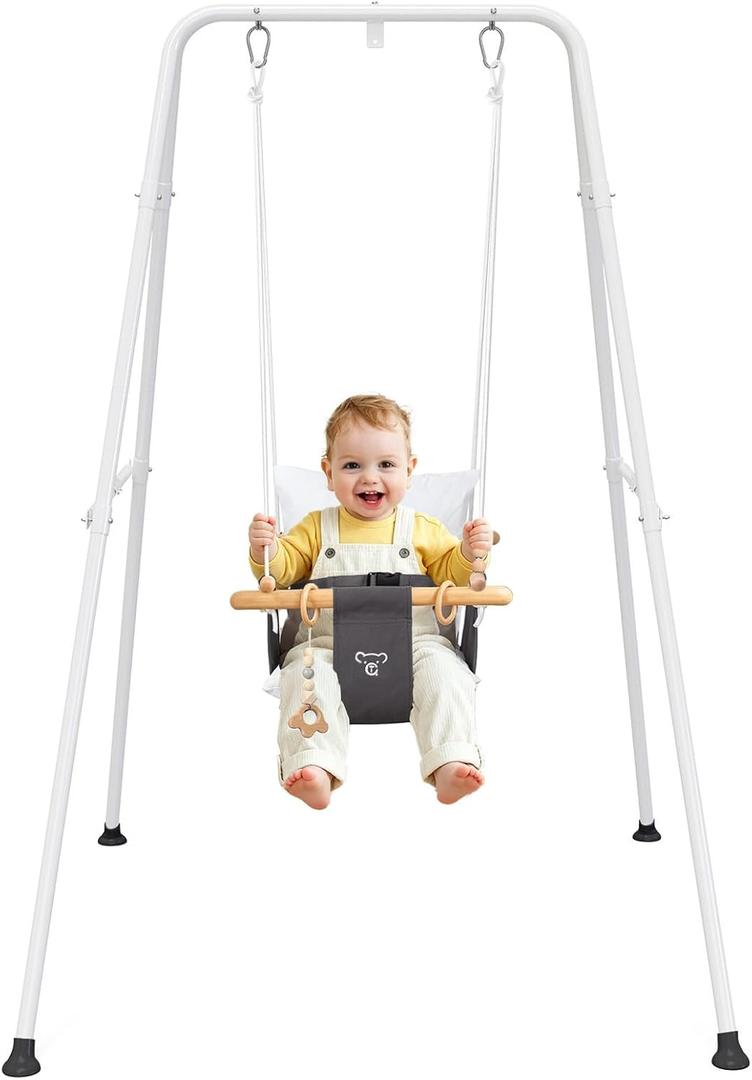 Baby Swing, Toddler Swing, Baby Swing with Stand, Swing Set for Infant, Outdoor Indoor Swing Set with Canvas Cushion Seat