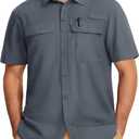 MAGCOMSEN Men's Fishing Shirts UPF 50+ Short Sleeve Sun Protection Shirts Quick Dry Cooling Button Down Shirt Hiking Safari (Large, Dark Grey)