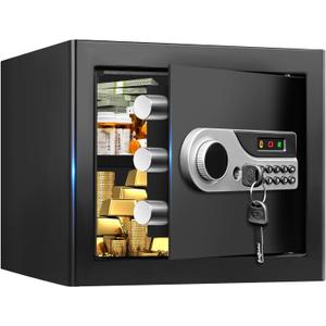 1.3 Cuft Small Home Safes Water and Fireproof, Digital Security Safe Box with Programmable Keypad and Key Lock, Anti-Theft Fire Safe Document Box for Home Money Medicine Valuables