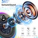 Bluetooth Speaker, Shower Speaker Stereo Sound, IPX7 Waterproof Speakers, Digital Display Portable Speaker with Suction Cup, LED Light, Small Wireless Speakers for Outdoor Party Beach Bathroom, Black