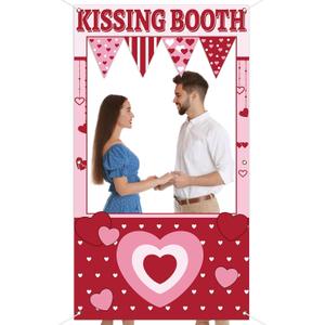 Valentine's Day Party Decorations Kissing Theme Photo Booth Props Love Heart Banner Valentine Picture Frame for Couple Restaurant Wedding Backdrop Valentines Theme Party Favors Supplies
