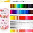 Caliart 72 Colors Double Tip Brush Pens Art Markers, Artist Fine & Brush Pen Coloring Markers for Adult Book Cards Drawing Craft Kit Teacher Office Supplies