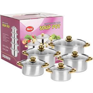 Stainless Steel Cookware Set 10 Pieces Cooking Pots and Bowls Soup Kitchen Gas Induction Universal