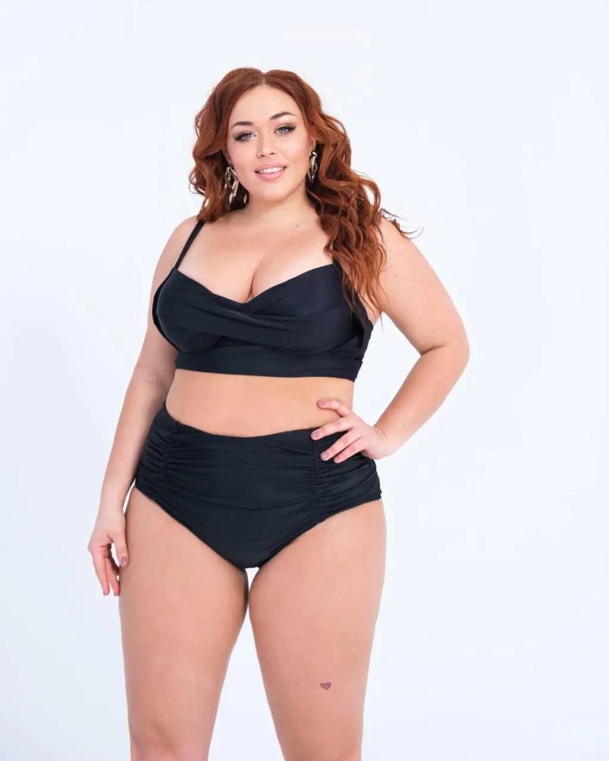 Womens Plus Size Bikini High Waisted Swimsuits Two Piece Bathing Suits Tummy Control Swimwear
 Black 20W