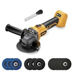 Angle Grinder Brushless fit DEWALT 20V Battery, 6 Variable Speed Power Grinder 4-1/ 2" Cordless, with 5 Cutting Wheels, 3 Grinding Wheels, 3 Flap Discs, For Cutting Grinding Polishing (Tool Only)