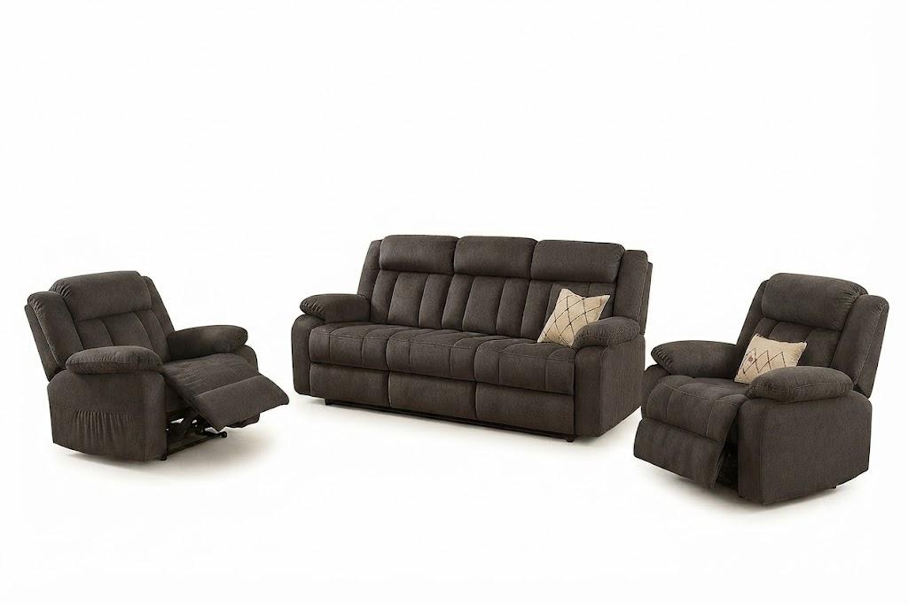 LUCKLIFE Recline Sofa Set with Manual Recliners,Living Room Furniture Set with Reclining Couch,Loveseat and Armchair,Breathable Fabric Upholstery,Thick Cushions and Ergonomic Design,Dark Gray,3+1+1