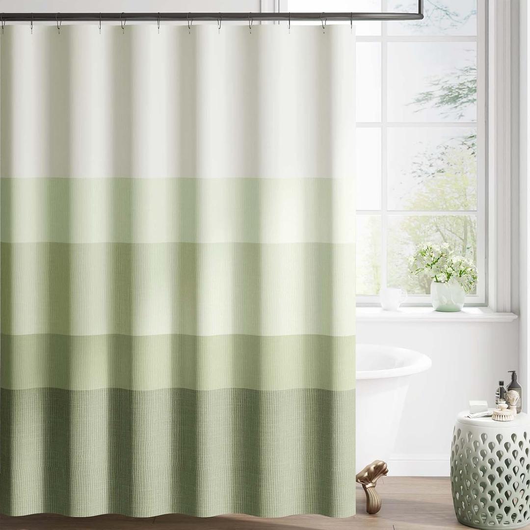 jinchan Ombre Forest Green Striped Shower Curtain Waterproof Fabric Shower Curtain for Bathroom Gradual Color Minimalist Design Modern Neutral with 12 Hooks 70x72 Inches