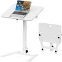 25 Inch Mobile Foldable Standing Desk, 180 Tiltable Portable Rolling Laptop Table, Height Adjustable Sit-Stand Desk with Wheels, No Assembly Computer Workstation for Home Office, White