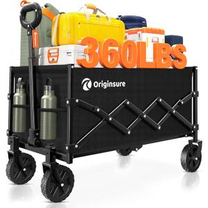 Collapsible Wagon Cart Foldable - Lightweight Portable Heavy Duty Folding Beach Wagons with Wheels - Outdoor Utility Carts for Grocery, Camping, Shopping, Sports, Garden with Large Capacity (Black)