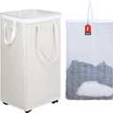 DOKEHOM 90L X-Large Laundry Basket with Removable Wash Bag on Wheels, Collapsible Rolling Laundry Hamper, Foldable Clothes Organizer, Folding Washing Bin (Beige)