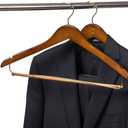 10 Quality Hangers Curved Wooden Hangers Beautiful Sturdy Suit Coat Hangers with Locking Bar Gold Hooks Walnut Finish (10)