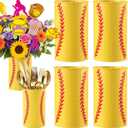 6 Pcs Softball Centerpieces for Table Decor Softball Vase Galvanized Metal Buckets Sports Themed Party Decorations Team Gifts for Artificial Flowers Pen Holder Utensil Kitchen Home