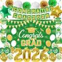 Vlipoeasn Green Gold 2026 Graduation Party Decorations Set, 2026 College/High School Graduation Decorations Party Supplies, Class of 2026 Congrats Grad Backdrop Banner