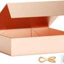 PSHVYM Gift Boxes with Lids, 11.5x7.8x3 In Rose gold Gift Box for Presents Magnetic Closure for T-Shirts, Gloves, Scarves, Books, Baby Clothes, Robes Clothing Gift Wrap, Contains Card, Ribbon