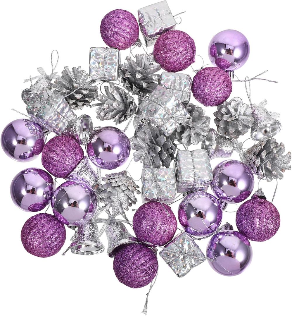 40PCS Shatterproof Purple Christmas Baubles Glitter Hanging Ornaments for Xmas Tree Seasonal Holiday Decor for Doors Windows Party Decorations