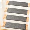 MBIGM Bullnose Carpet Stair Treads Non Slip Stair Mats for Wooden Stairs (14, Dark Grey - Lattice, 9.5" x 30")