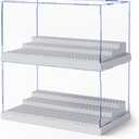 Mlikero 2 Pack Display Case for Minifigures Action Figures Blocks, Clear Dustproof Acrylic Display Box Storage with 3 Movable Steps Gifts for Children,Gray