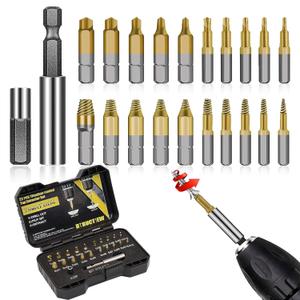 Titanium Damaged Screw Extractor Set: 22 PCS Easy Out Screw Extractor Kit with Magnetic Extension Bit Holder & Socket Adapter for Stripped Screws/Bolts/Nuts, Fathers Day Gift
