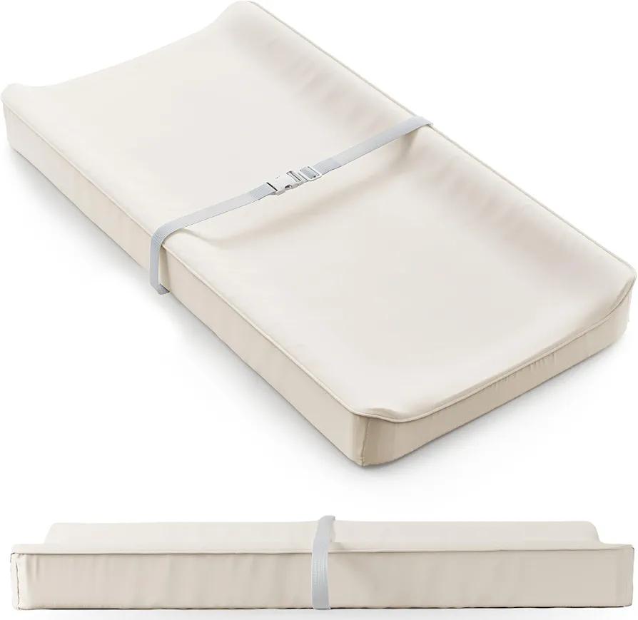 Soft Baby Diaper Changing Pad with Cotton Cover - Waterproof Changing Table Topper with Washable Cover and Safety Straps Fits All Standard Dressers - The Perfect Pad for Your Baby Girl or Boy