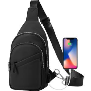 JASGOOD Sling Bag for Men Women, Crossbody Bag Faux Leather Fanny Pack Waterproof Chest Bag Backpack for Travel,Hiking